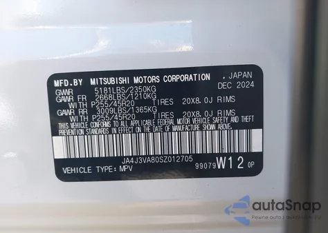 2025 Mitsubishi Outlander Se 2.5 2Wd from USA, damaged, VIN JA4J3VA80SZ012705